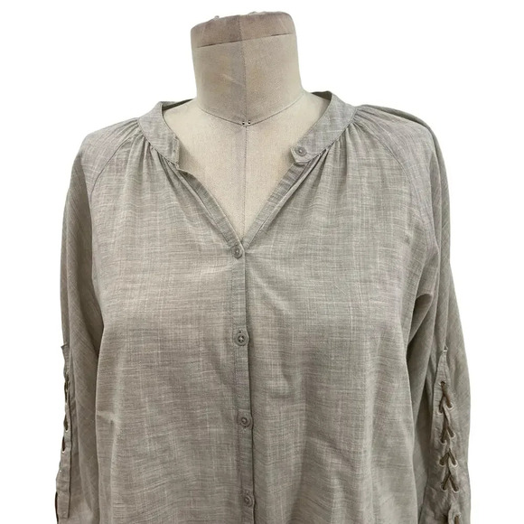Sibel Saral‎ Gray Beige Lace-Up Sleeve Button Front Top Size Small - Picture 3 of 11